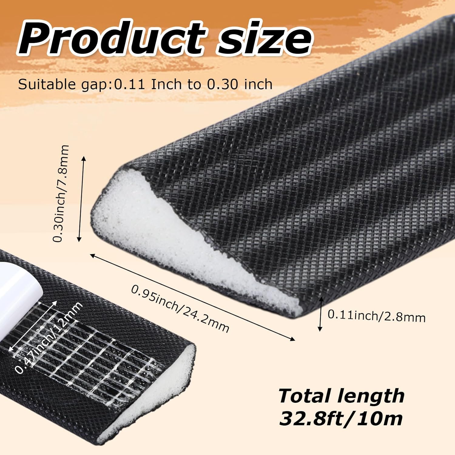 32.8-ft Draft Stopper for Doors and Windows, Wedge-Shape Soundproofing Door Insulation Strip to Block Hot Drafts, 0.95''Wide x 0.1~0.3'' Thick, for Sliding Doors and Window Frames(Black)