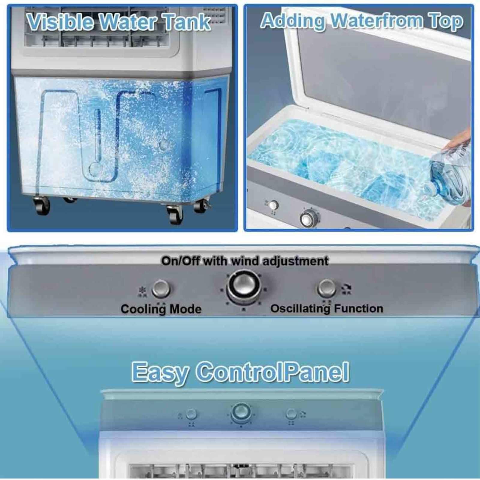 Climatizador Evaporativo Silencioso, 3 Velocidades,Tanque de 35L,3 en 1 Refrigerador De Aire Temporizador 7.5H,Oscilación Para El Hogar Y Oficinas Pequeñas