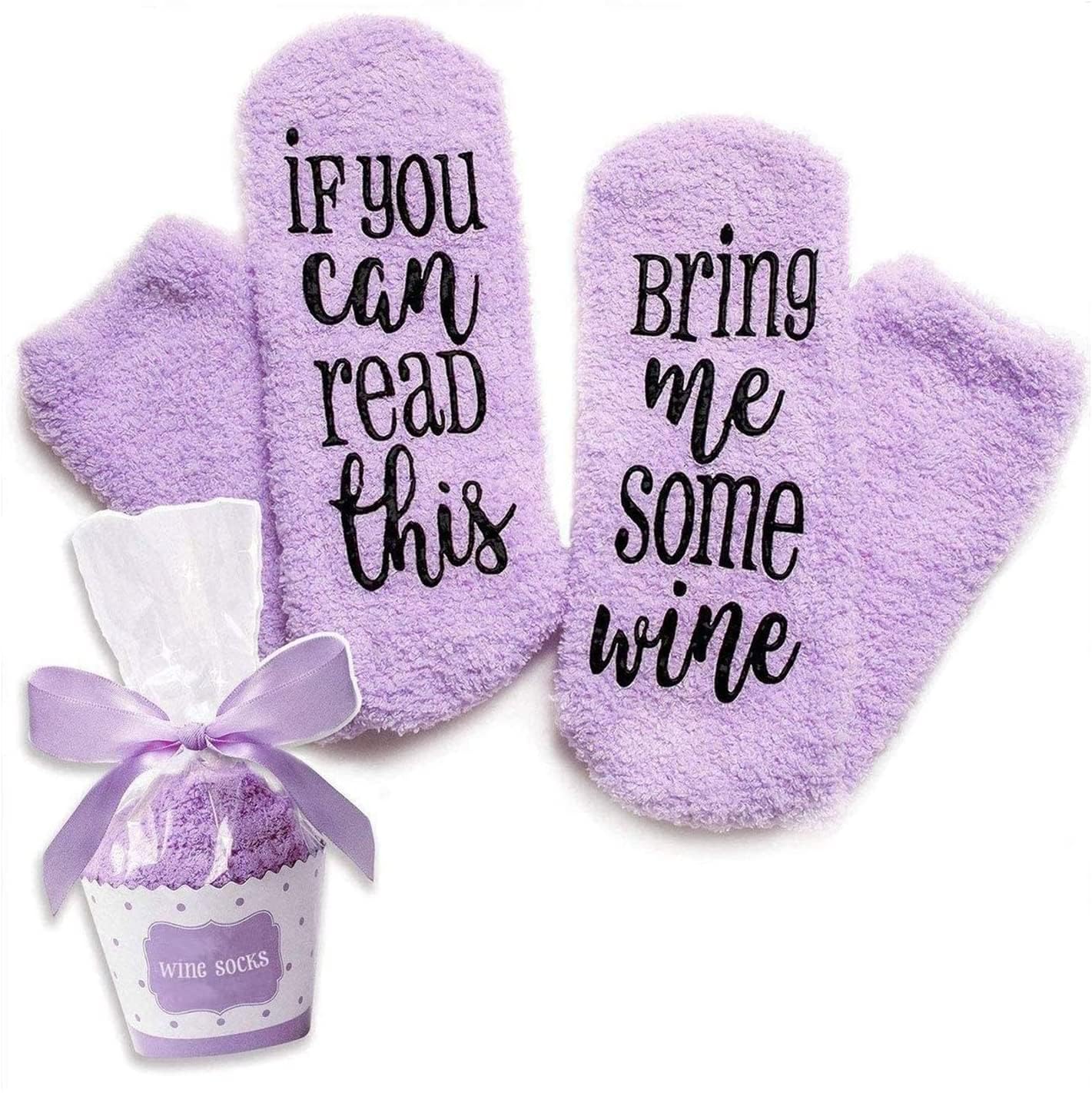 Katty Loy Women's Pink Luxury Bed Socks For – Bring Me Wine Funny Novelty Socks – Cozy Warm Christmas Gifts For Her, Mum, Girlfriend, Teens – Cute Cupcake Gift Wrap (Colors May Vary)