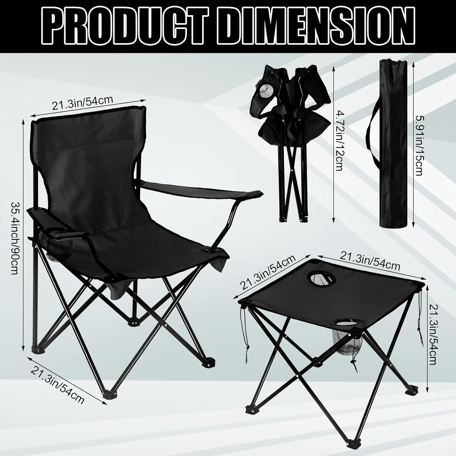 FairySandy 6 Pcs Camping Chairs with Table Heavy Duty Folding Chairs for Outside Camping Table Lawn Foldable Chair with Cup Holders Storage Bags Portable Sports Chairs for Adult Outdoor Travel (Black)