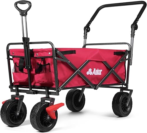 Carros plegables, carrito de jardín plegable resistente para exteriores, con mangos de empuje, ruedas grandes para arena, picnic, campamento,