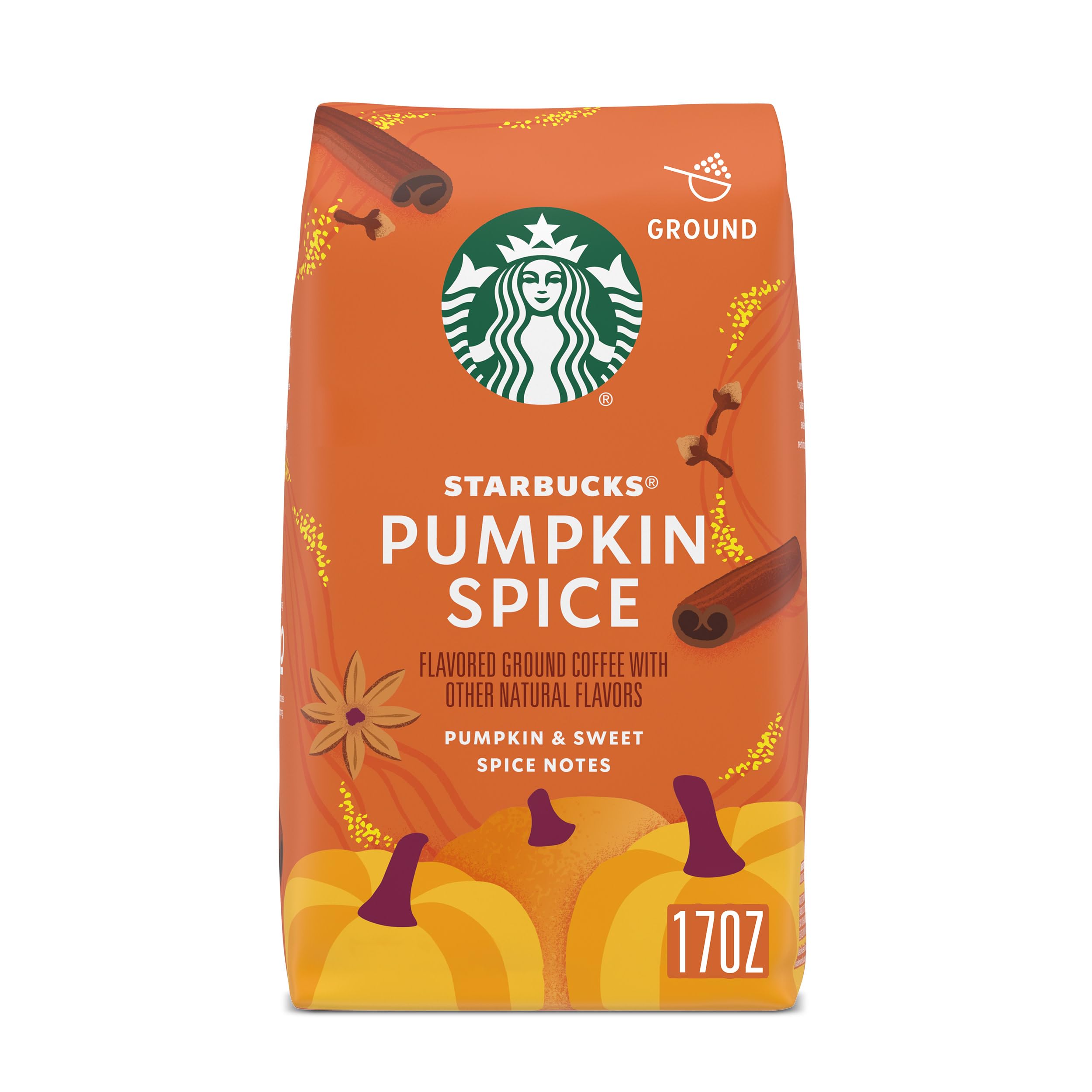 Starbucks Ground Coffee, Pumpkin Spice Flavored Coffee, 100% Arabica, Limited Edition, 1 Bag (17 Oz) Pumpkin and Sweet 102 Ounce (Pack of 1)
