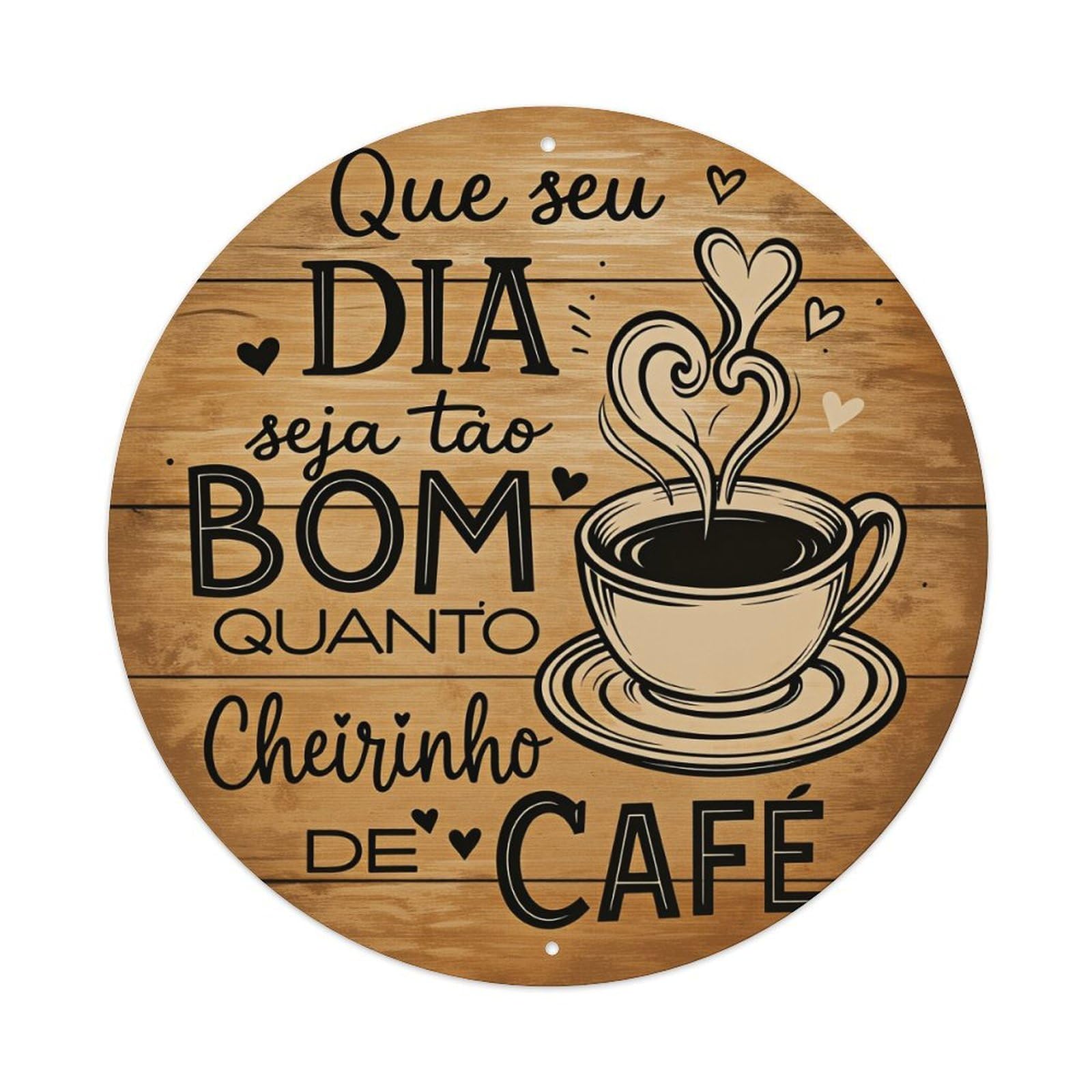 Cafe Cup Heart Steam Wood Round Tin Sign Vintage Metal Poster, Home Bar Garage Man Cave Cafe Indoor & Outdoor Wall Decoration 8x8Inches