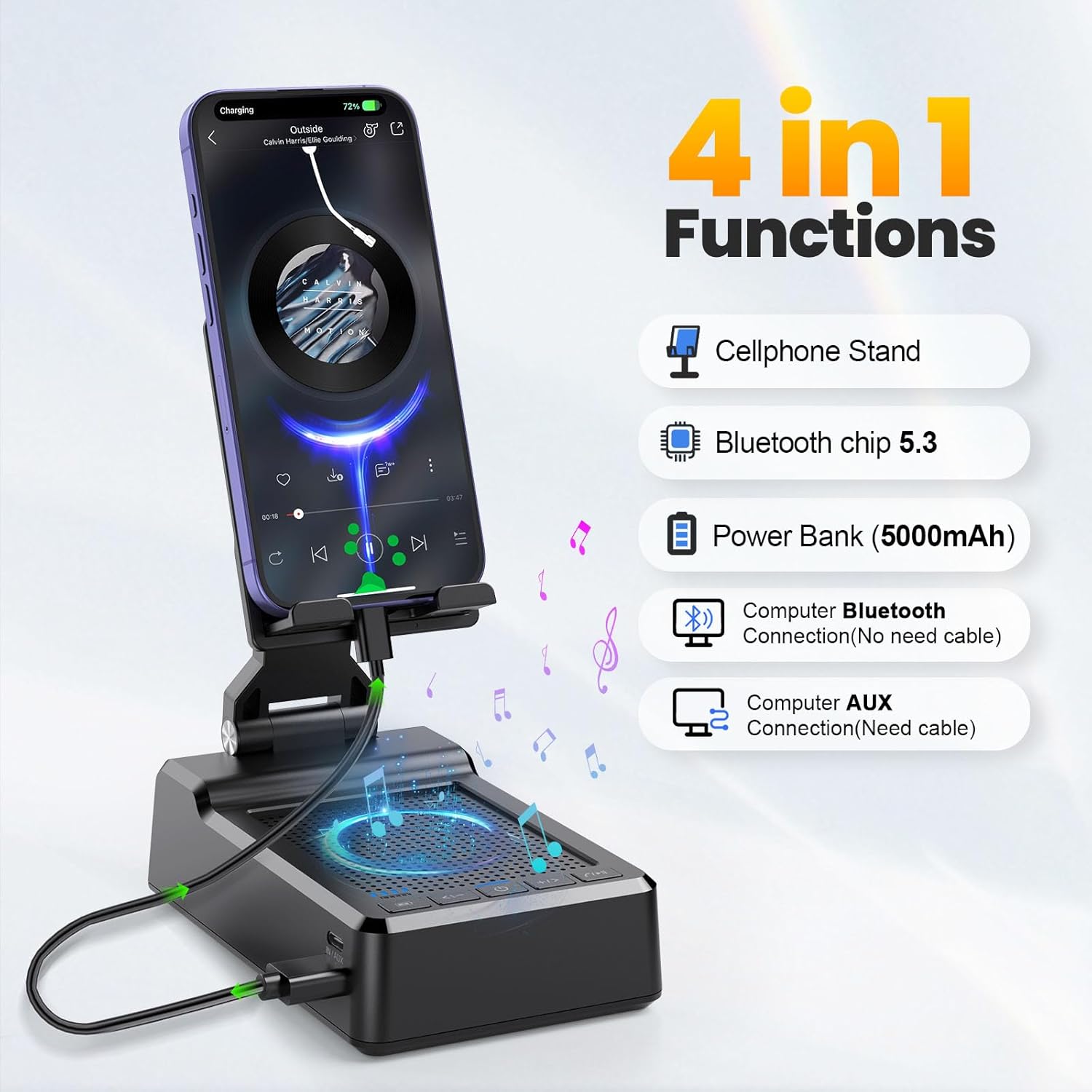 Gifts for Mom Women Men Dad, Foldable Adjustable Cell Phone Stand with Wireless Bluetooth Speaker and Portable Charger, Cellphone Holder Unique Birthday Gifts Cool Gadget for Her Husband Him Boyfriend