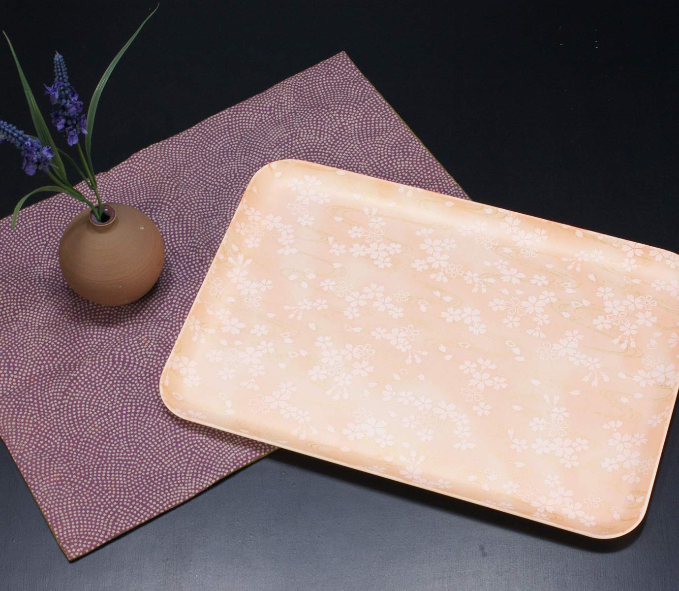 Yuzen Washi Sakura Flowing Water Serving Tray