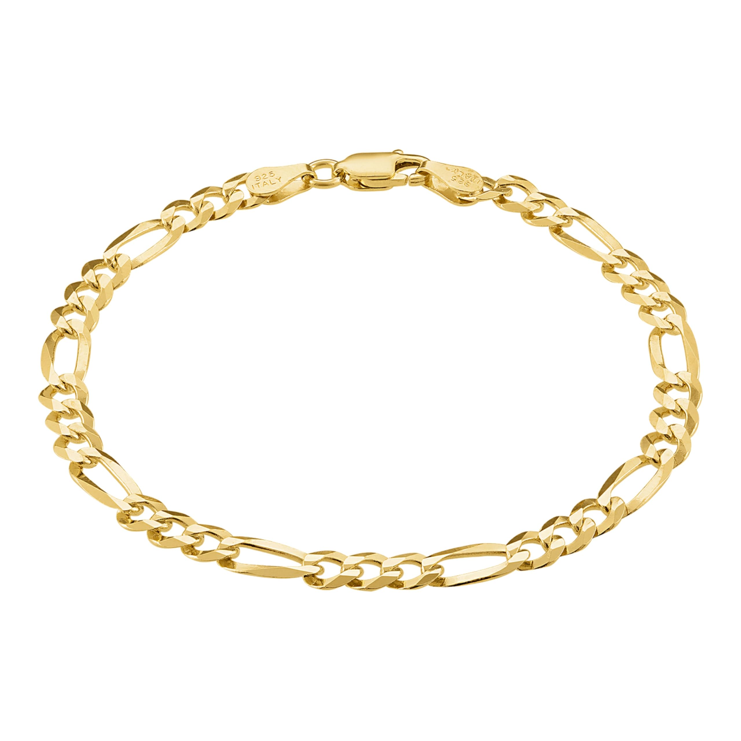 KISPER Mens Gold Bracelet 18K Gold Plated 925 Sterling Silver - 5mm Cuban Link Curb Chain & Figaro Link Bracelets for Men - Sizes 6.5,7,8,9 Inch