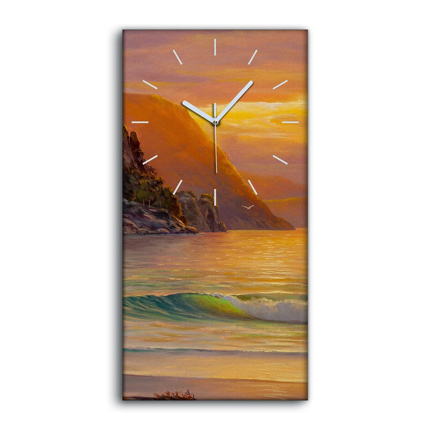 Horloge sur Toile Silencieuse Vague Bleue 30x60cm pour Dormir sans Tic-Tac