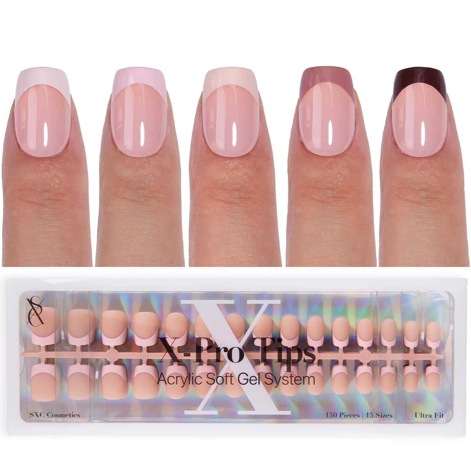 SXC Cosmetics X-Pro Tips French Tip Press On Nails - Bright Pastel Glow in the Dark Series (GLOW117-M Square)