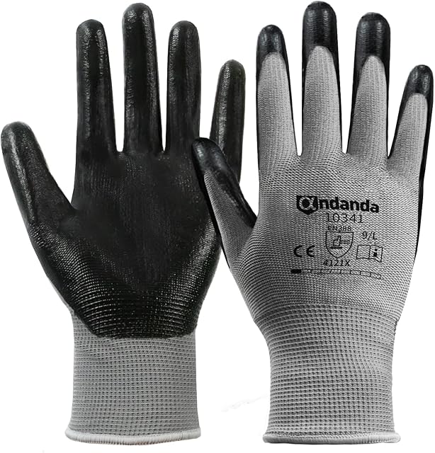 ANDANDA 1 Pair Work Gloves, Nitrile Coated Safety Work Gloves, Gardening Gloves Suitable for General Duty Work like Logistics/Assembly/Utilities & Public Works, Black/Large