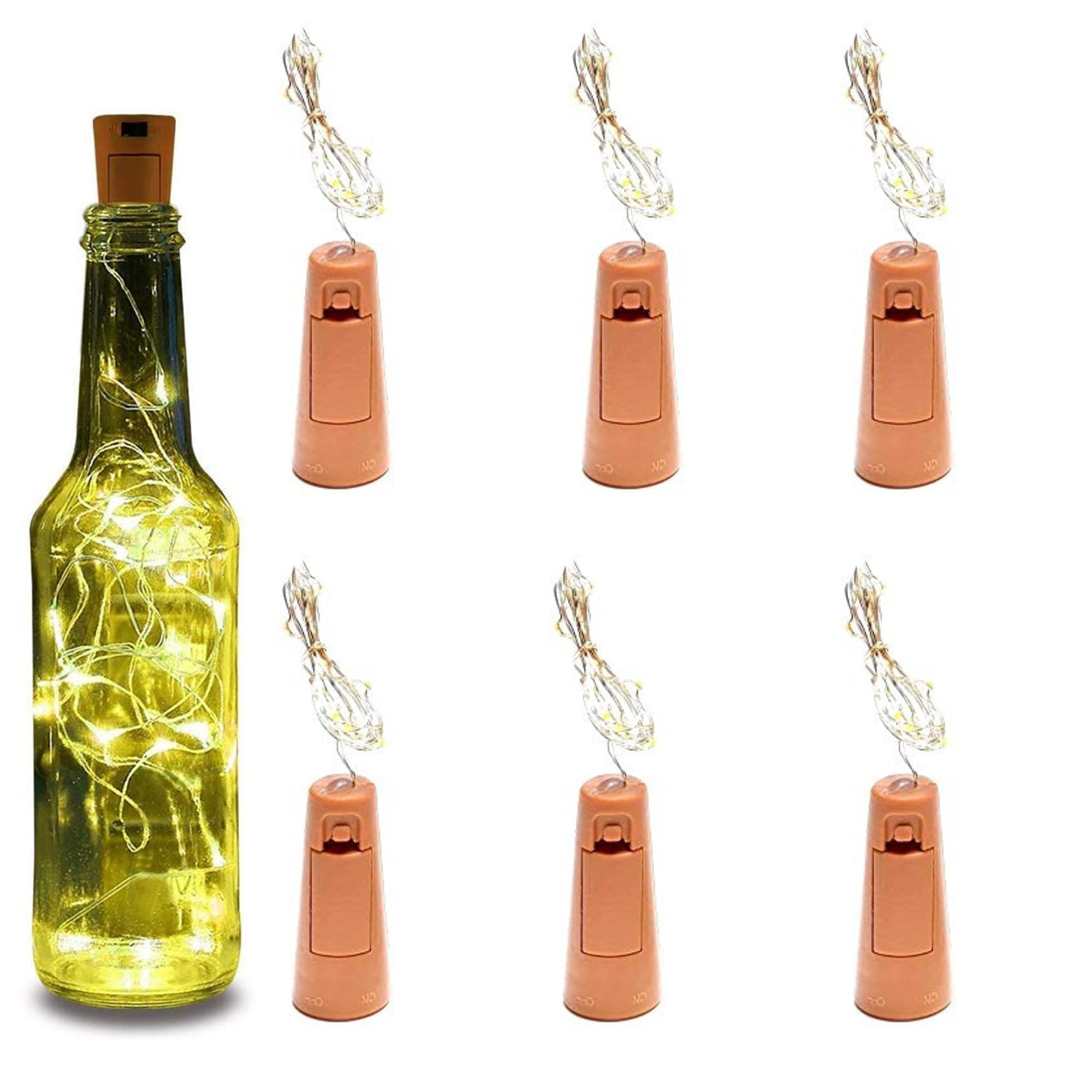 Apollo Universe ® Premium Home Decorative 20 LED, 2 Meter Warm White, Fairy Wine Bottle, Cork LED Strip, Pack of 6