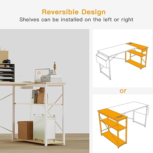 Miniatura 6 de TIQLAB Escritorio pequeño para computadora con tomas de corriente, escritorio en forma de L de 40 pulgadas con estantes reversibles, escritorio de