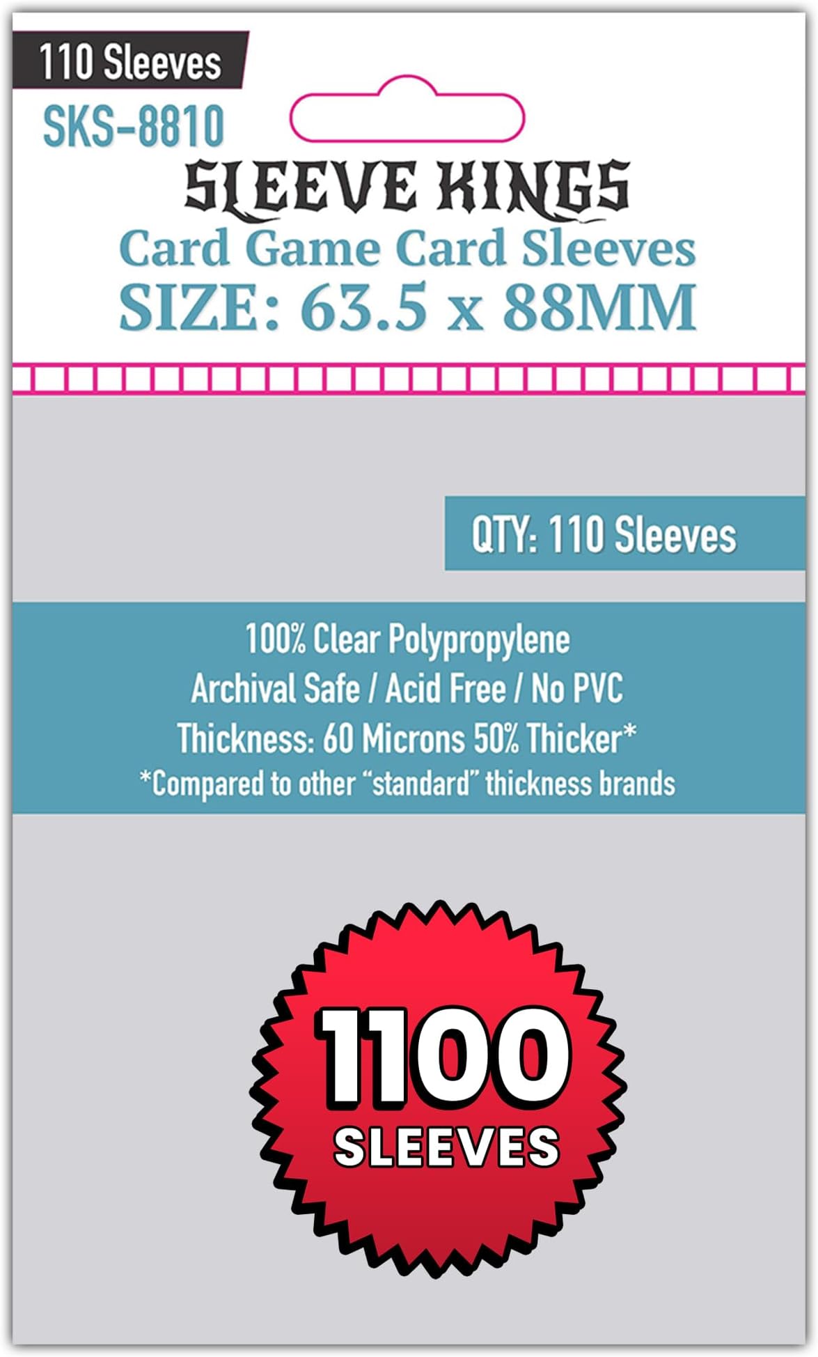 Sleeve Kings Card Game Card Sleeves 63.5x88mm (10x110 Pack, 1100 Sleeves) โ Protective Covers for Trading Cards, Board Games & TCG Accessories