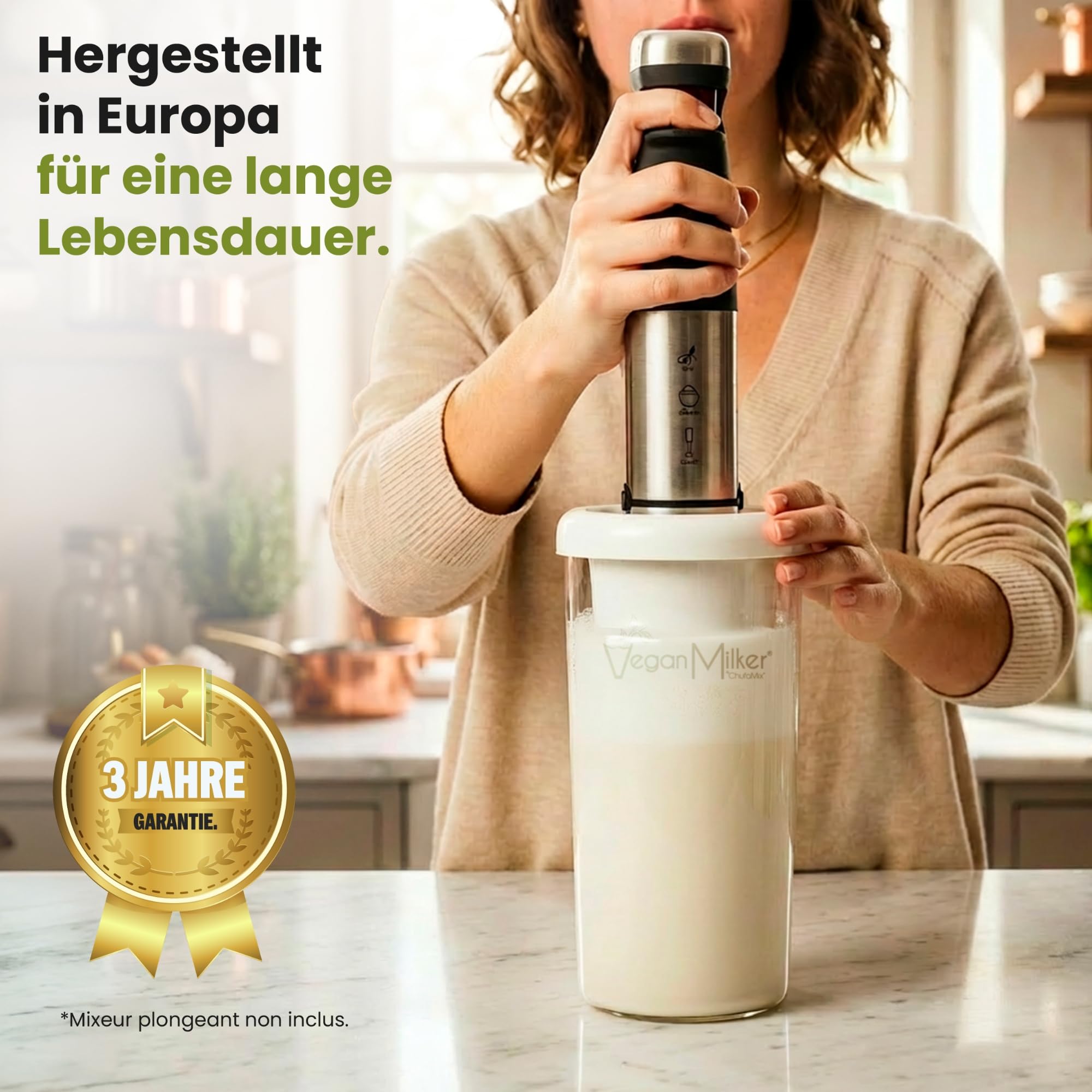 Vegan Milker Classic Pflanzenmilchbereiter Maker - Pflanzenmilch Machine Mandelmilch, Sojamilch und Reis | 1L in 1 Minute 100% Natürlich mit Filter | Kompatibel mit Stabmixer | Klassisch Weiß