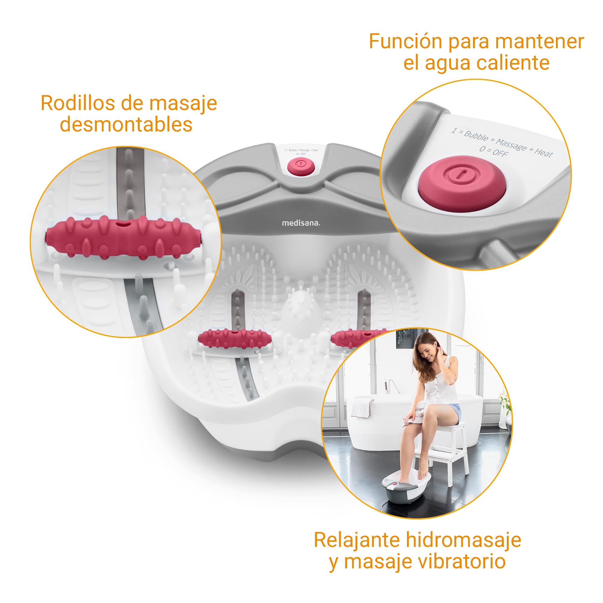 Medisana FS 300 spa para pies con masaje de zonas reflejas, baño de pies eléctrico, función de mantener el calor, con calefacción, para un agradable masaje
