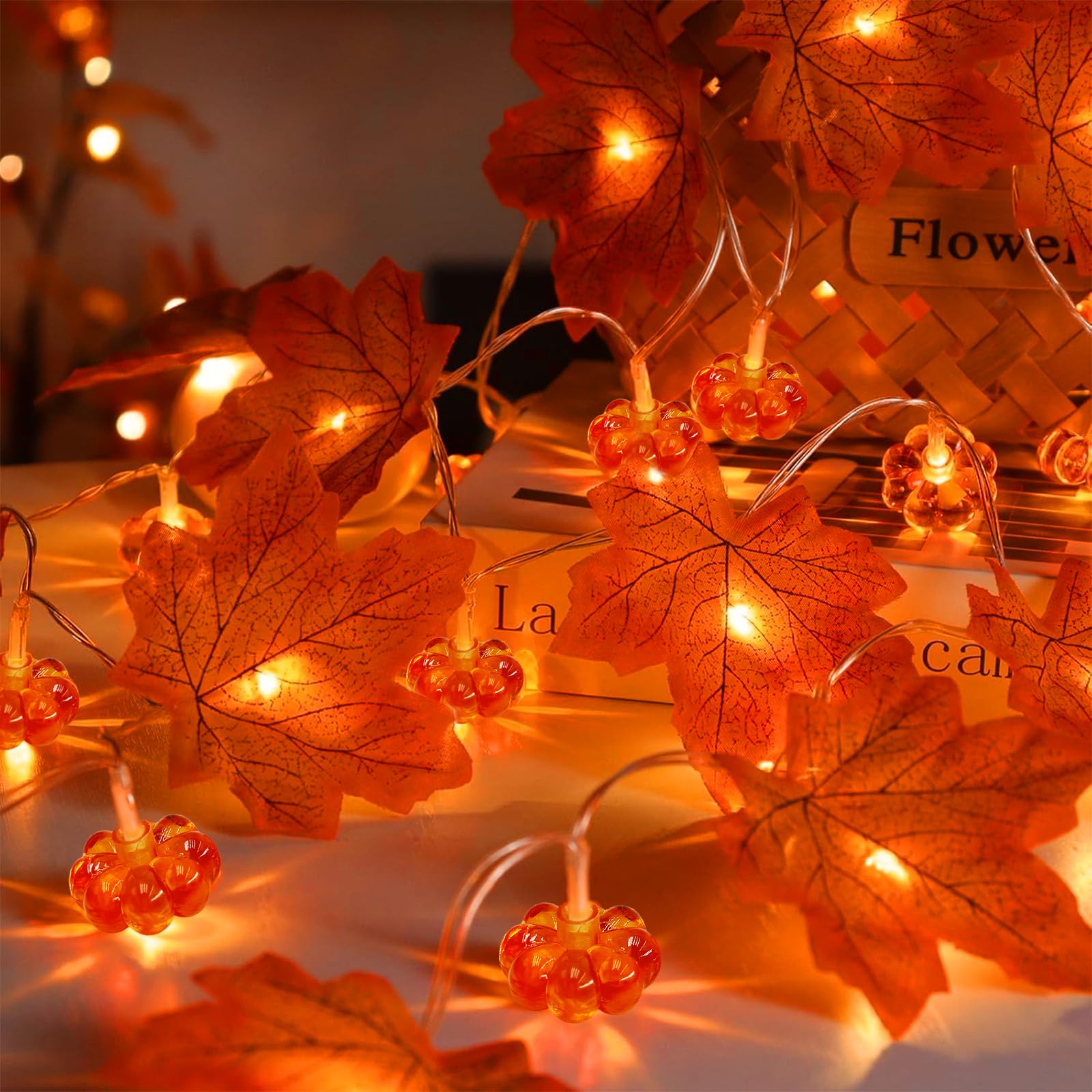 YeahBoom Autumn Fairy Lights, 1.5 m, 10 LED Maple Leaves, Pumpkin Fairy Lights, LED Maple Leaf Fairy Lights, Battery Operated, Halloween Pumpkin Fairy Lights, for Autumn Decoration, Thanksgiving — image 1