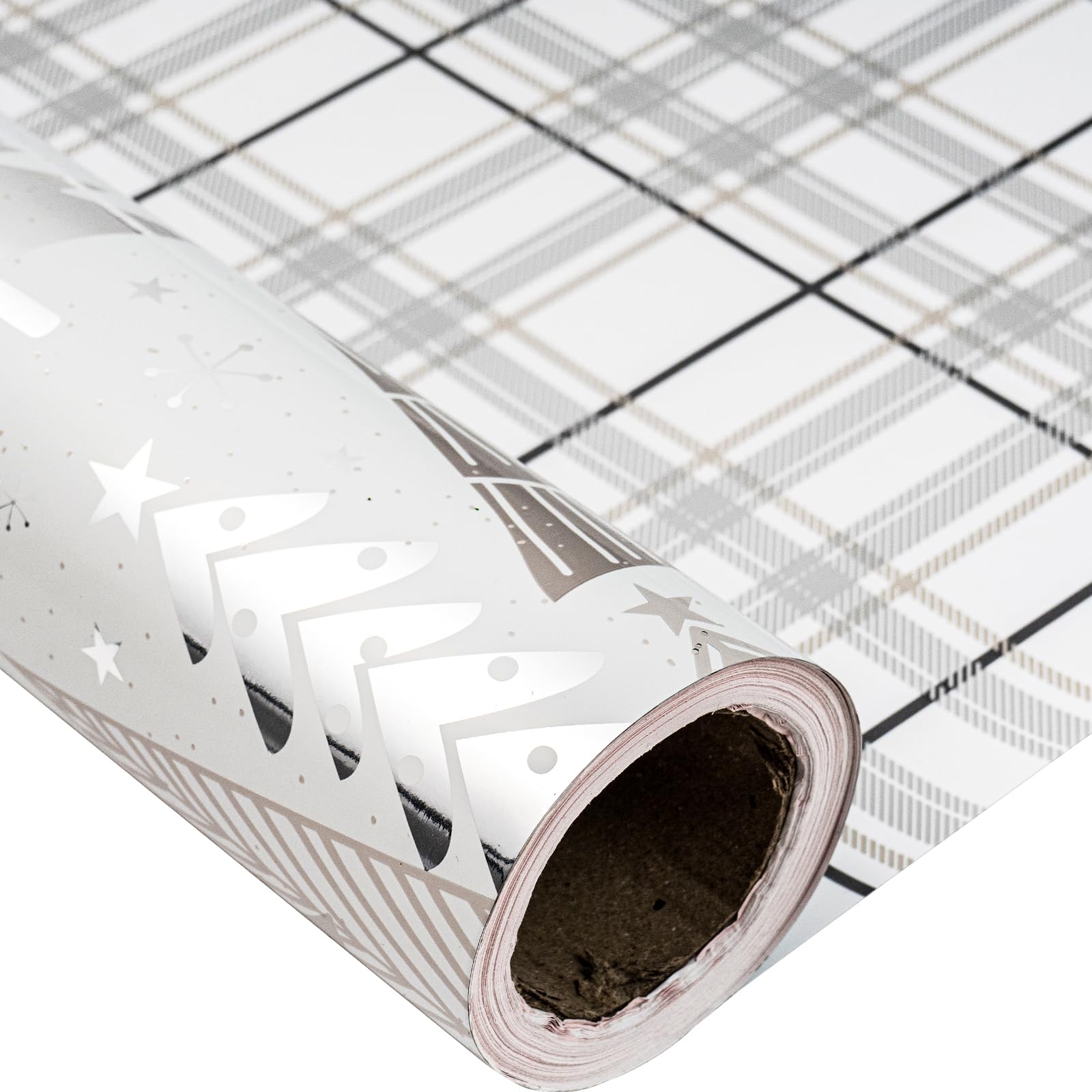 LeZakaa Wendbares Weihnachts-Geschenkpapier – Jumbo-Rolle – Weihnachtsbaum und Gitter – 61 cm x 30 m (200 m²)