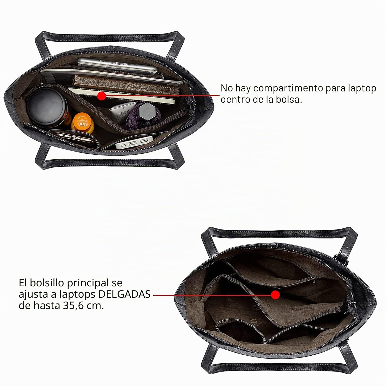 S-ZONE Bolso de mano vintage de piel de vaca dividida de gran capacidad