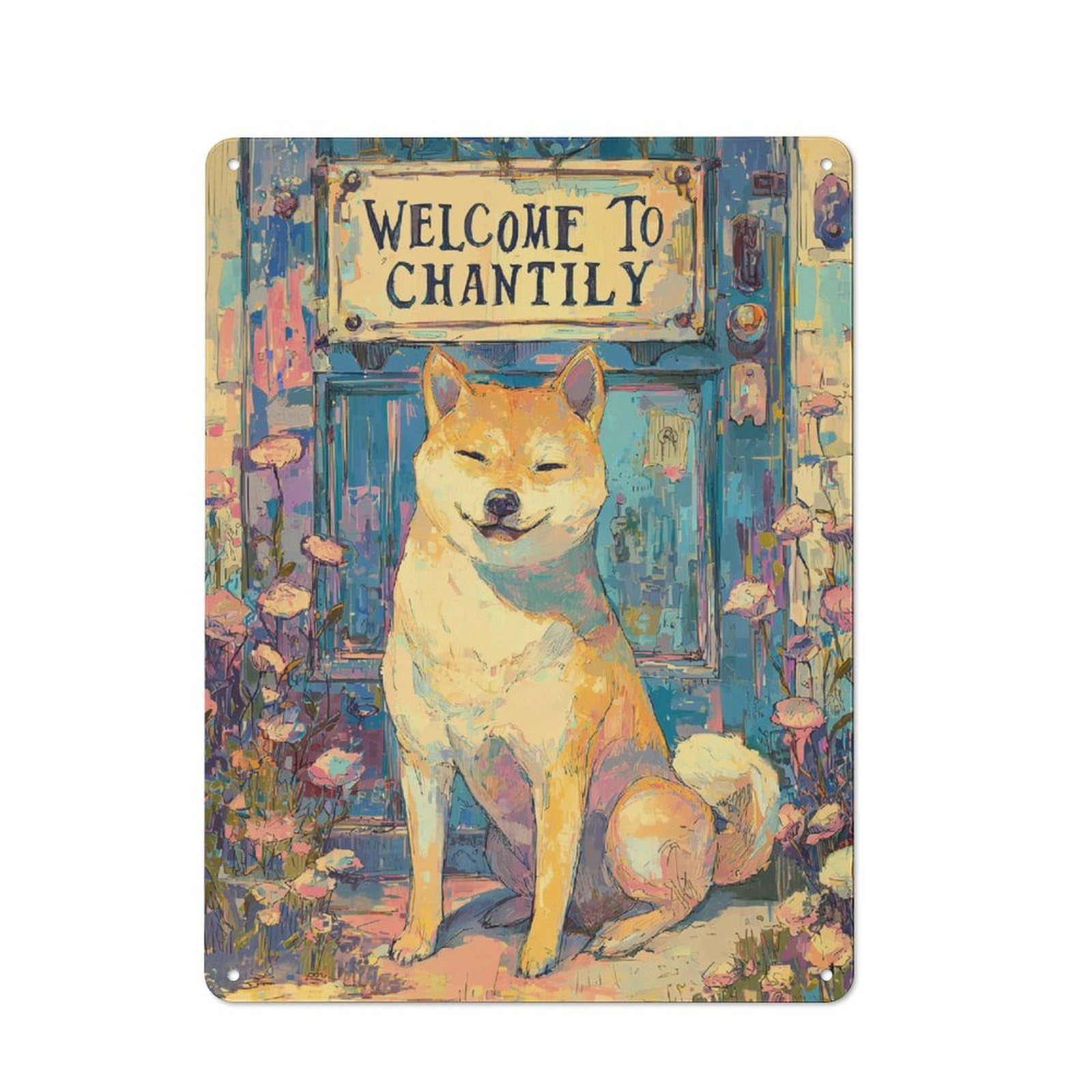 Junmoney Chantily's Canine Welcome Rustic Tin Wall Plaque 40X30cm For Studio Or Craft Room, For Garage, Workshop And Man Cave Decoration