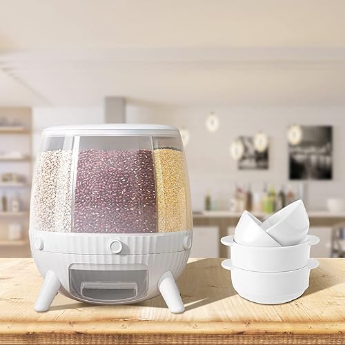 Dispensador de alimentos secos dispensador de arroz giratorio de 360 de 6 rejillas para almacenamiento de cereales caja contenedor de alimentos