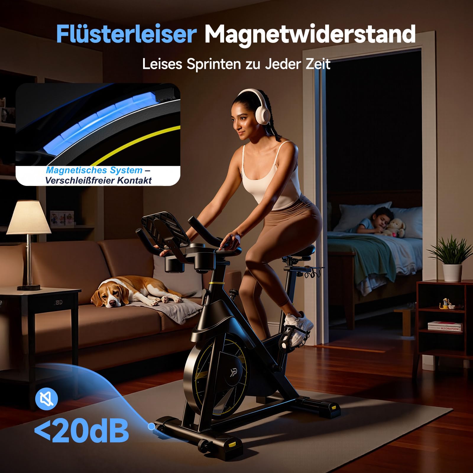 YPOO Cyclette da Casa, Resistenza Magnetica Regolabile, Sella Comoda, Supporto Tablet e Corsi Fitness, Bici Indoor per Allenamento Cardio a Casa, Cyclette Pieghevole, Grande Capacità di Carico