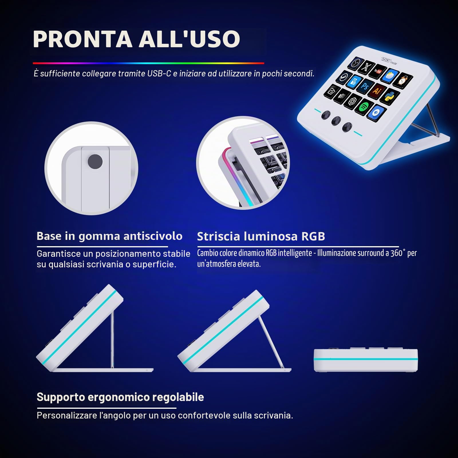 Tastiera macro, tastiera di scelta rapida per streaming di mazzi e mazzi di mazzo, 18 tasti programmabili, tastierino AI visivo personalizzabile per tastiera USB OBS, YouTube