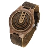 Wooden Watches for Men Handmade Unique Design with Leather Strap&comma; Analog Quartz Mens Watch&comma; Gift for Men