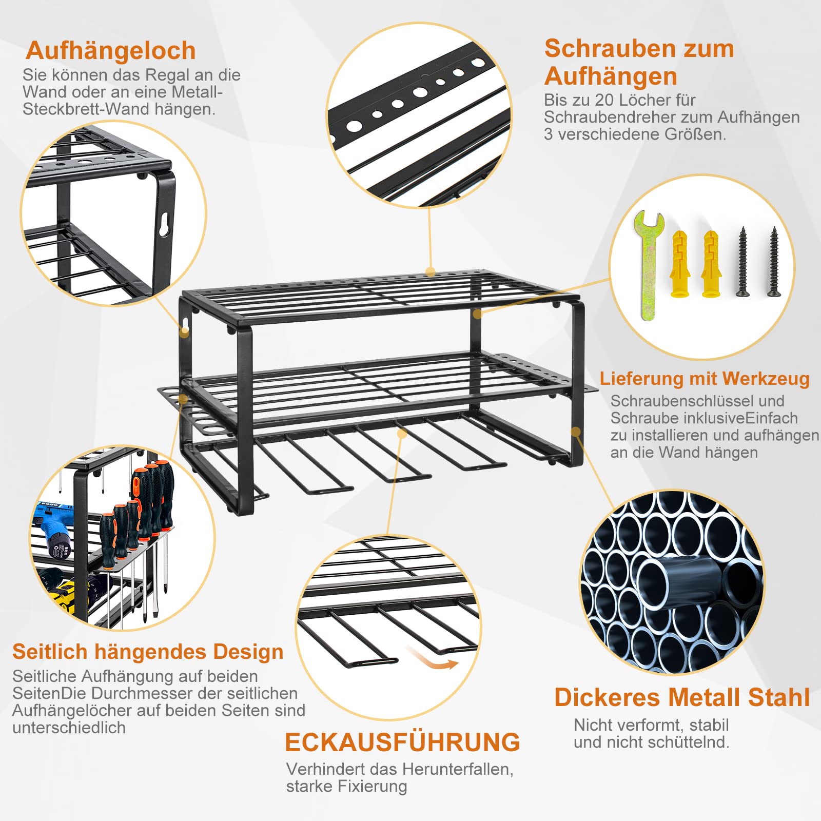OUUTMEE Organizador para Atornillador de Batería, Soporte de Pared para Taladro, Estante de Herramientas de Metal de Alto Rendimiento, 40 x 20 x 20 cm