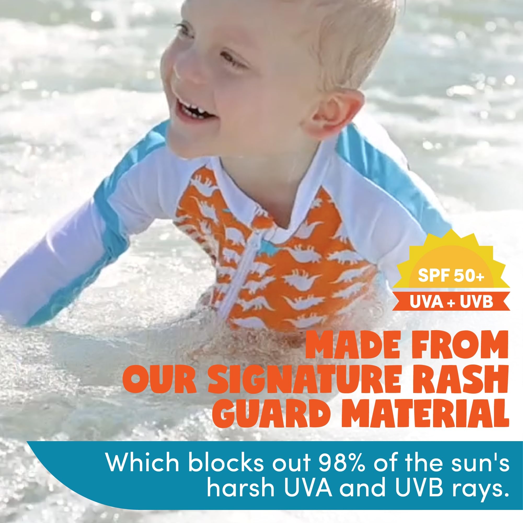 SwimZip Little Boy Manga Larga para niña con UPF 50 Protección Solar - Anaranjado -