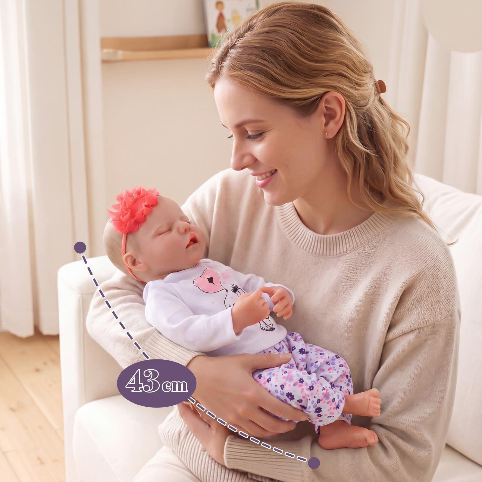 BABESIDE Bambole Reborn Femmine - 17 Pollici Realistiche Bambola Bambina, Realizzate a Mano, in Tessuto Morbido - Reborn Femmina Originale,come un Bambino che Dorme