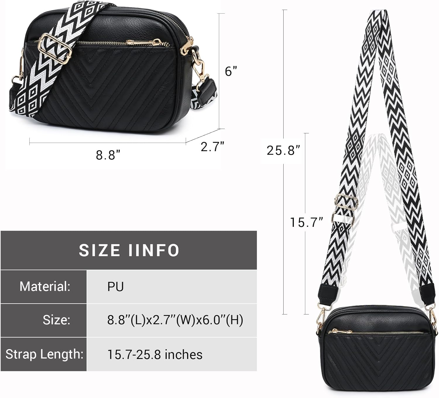 Crossbody Bags for Women Triple Zip Vegan Leather Camera Purses Small Shoulder Handbags with Wide Strap
