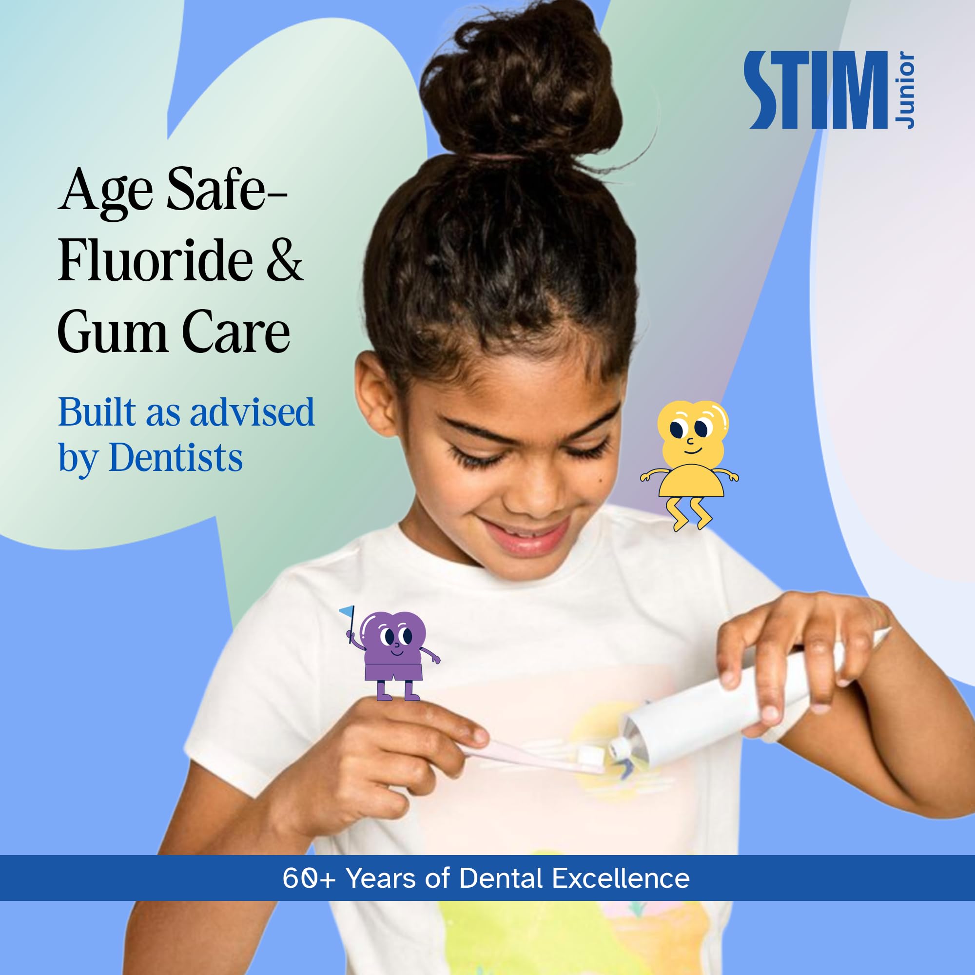 STIM Junior Kids Toothpaste | Age-Appropriate Fluoride | 3-10 Years | Mixed Berry Flavoured | SLS & Colour-Free Toothpaste | Enriched with Xylitol & Vitamin E | (Combo pack with toothbrush) - 2 Brushes - Image 2 thumbnail