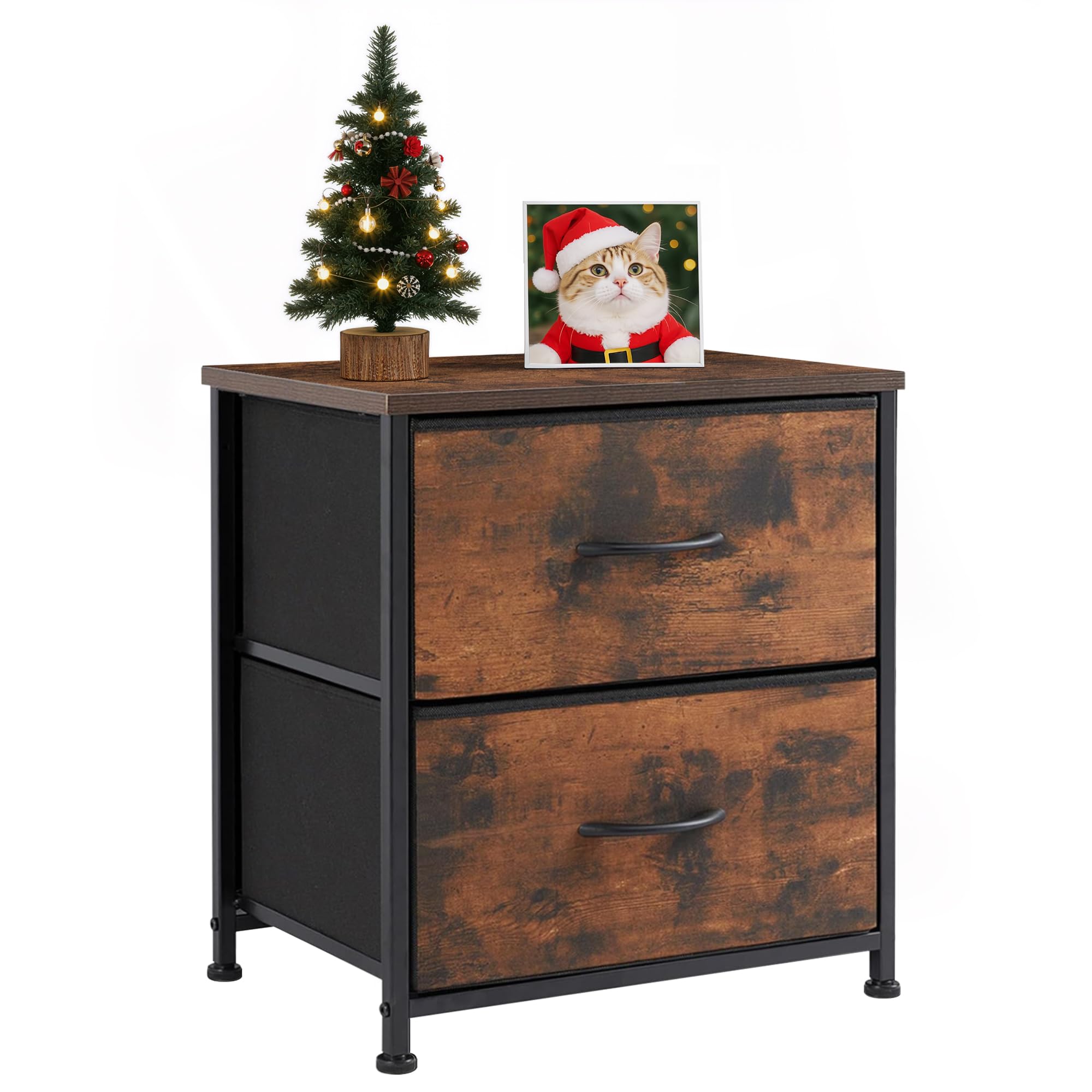 Accver Nightstand, 2 Drawer Dresser Bedside Storage Furniture, Small Dresser with 2 Drawers, End Table with Fabric for Bedroom, Closet, Entryway,