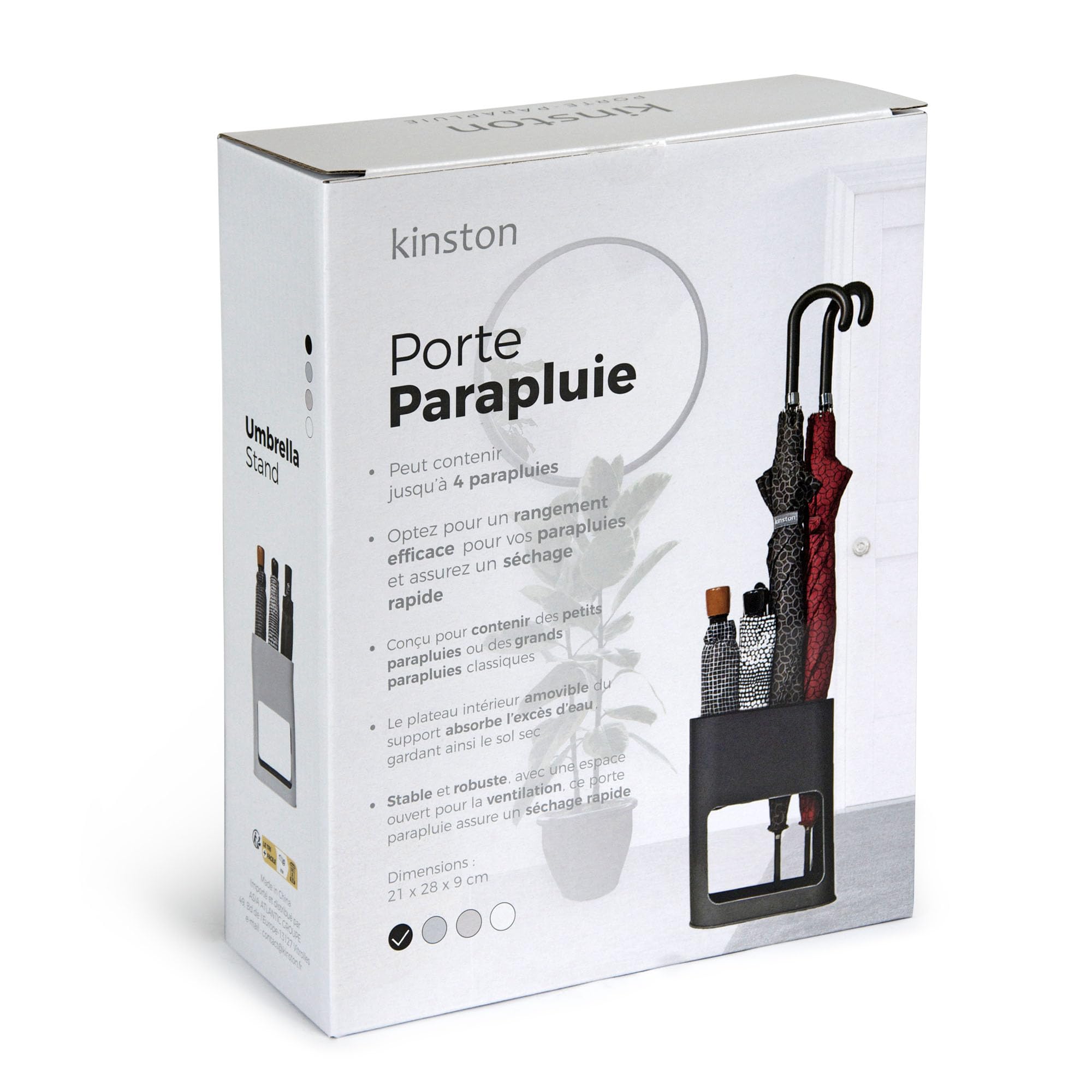 KINSTON - Portaombrelli Nero Design Minimalista - Dimensioni 21 x 28 x 9 cm, Stabile con Vassoio Rimovibile per Asciugatura Rapida - Capacità Fino a 4 Ombrelli, Ideale per Piccoli e Grandi Ombrelli