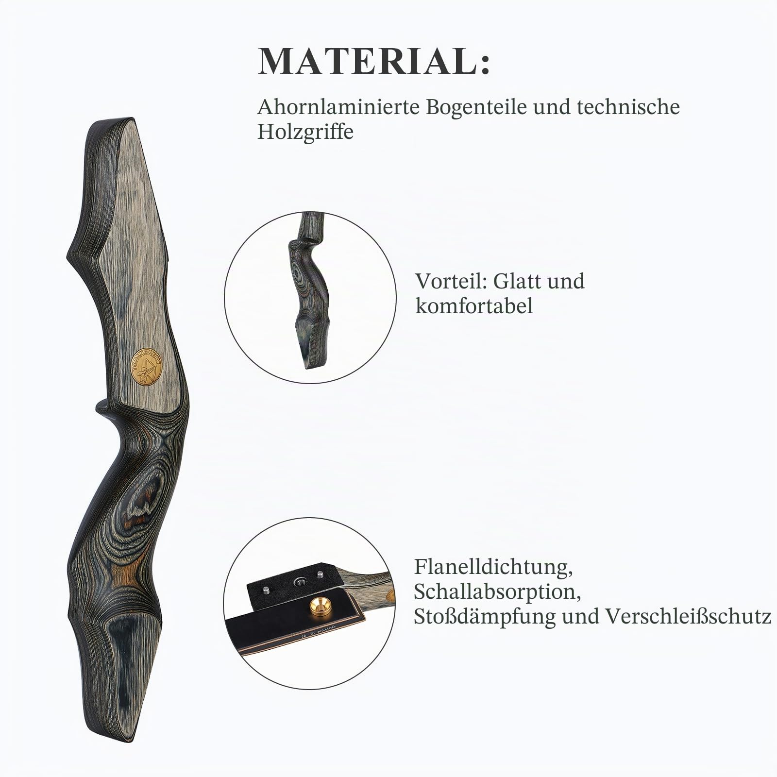 152,4 cm Bogenschießen Recurvebogen Takedown Bogen Jagd Bogen und Pfeil Set Erwachsene Ziel Praxis Wettbewerb Survival Longbow Rechte Hand 13,6-22,7 kg mit 6 Kohlepfeilen