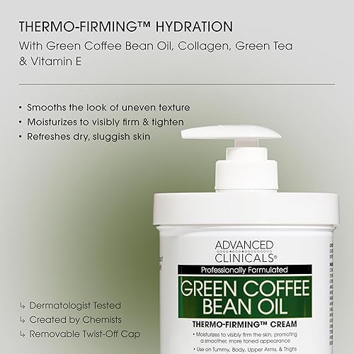 Miniatura 2 de Advanced Clinicals - Crema con colágeno + aceite de grano de café verde, loción adelgazante e hidratante, crema facial y corporal antienvejecimiento
