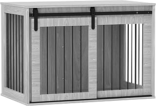 PawHut Hundekäfig für Zuhause, Abschließbar Hundehütte mit Eingang, Hundebox mit Schiebetür, Hundehaus für große Hunde unter 30 kg, Grau, 98 x 58 x 61 cm product image