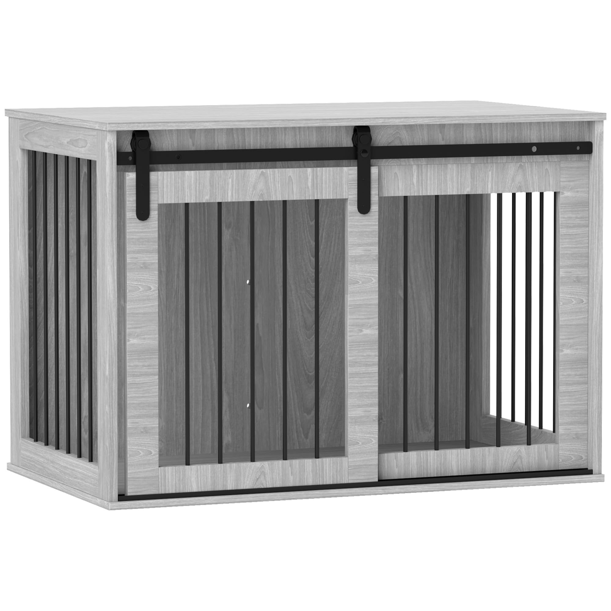 PawHut Hundekäfig 98 cm Hundebox für Zuhause mit Abschließbar Schiebetüren Moderne Metall Indoor Hundehütte für große Hunde Hundehaus 98 x 58 x 61 cm Grau