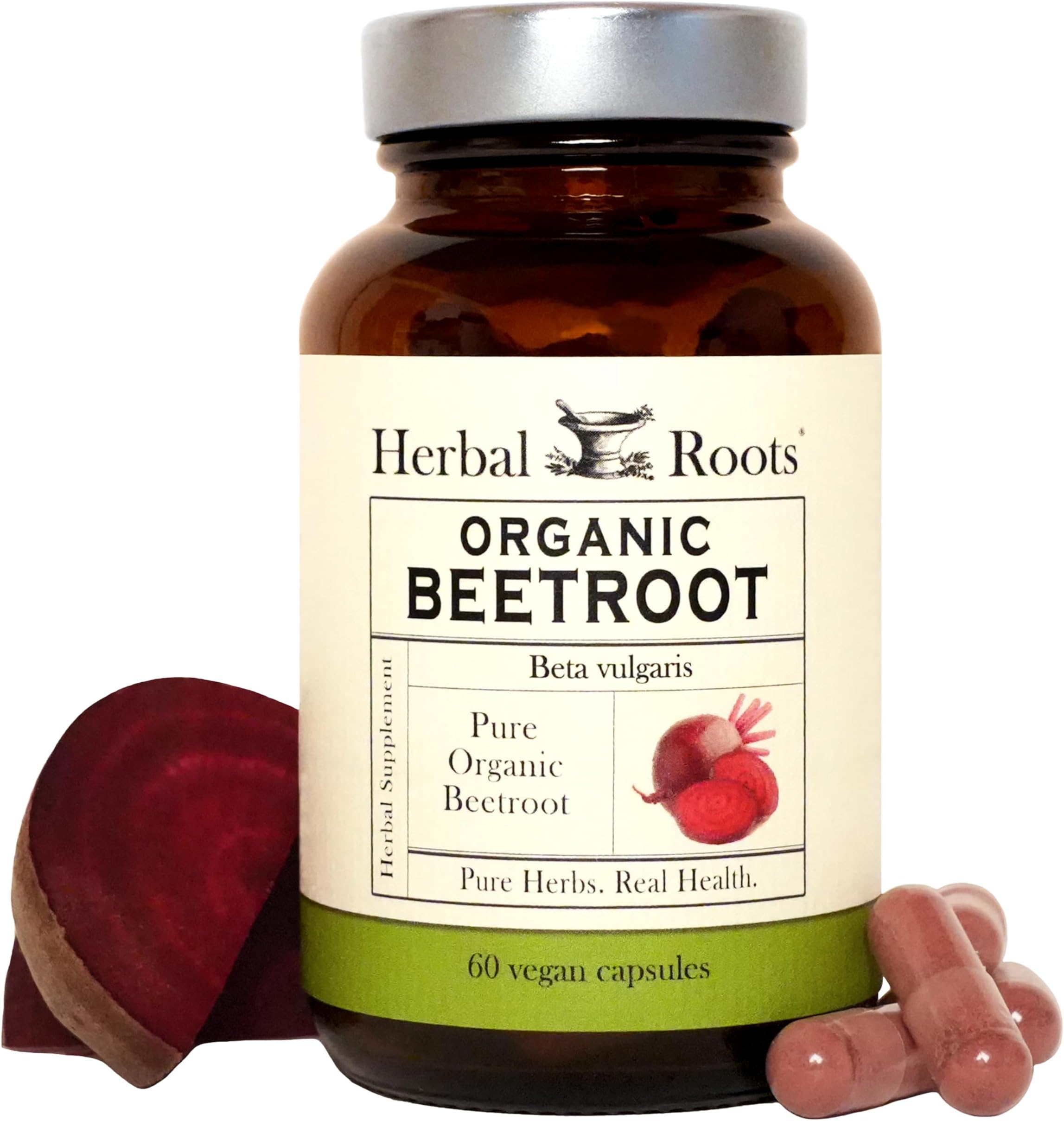 Herbal Roots Organic Beet Root Powder Capsules - Heart Health - Certified USDA Organic - 60 Count Vegan Capsules