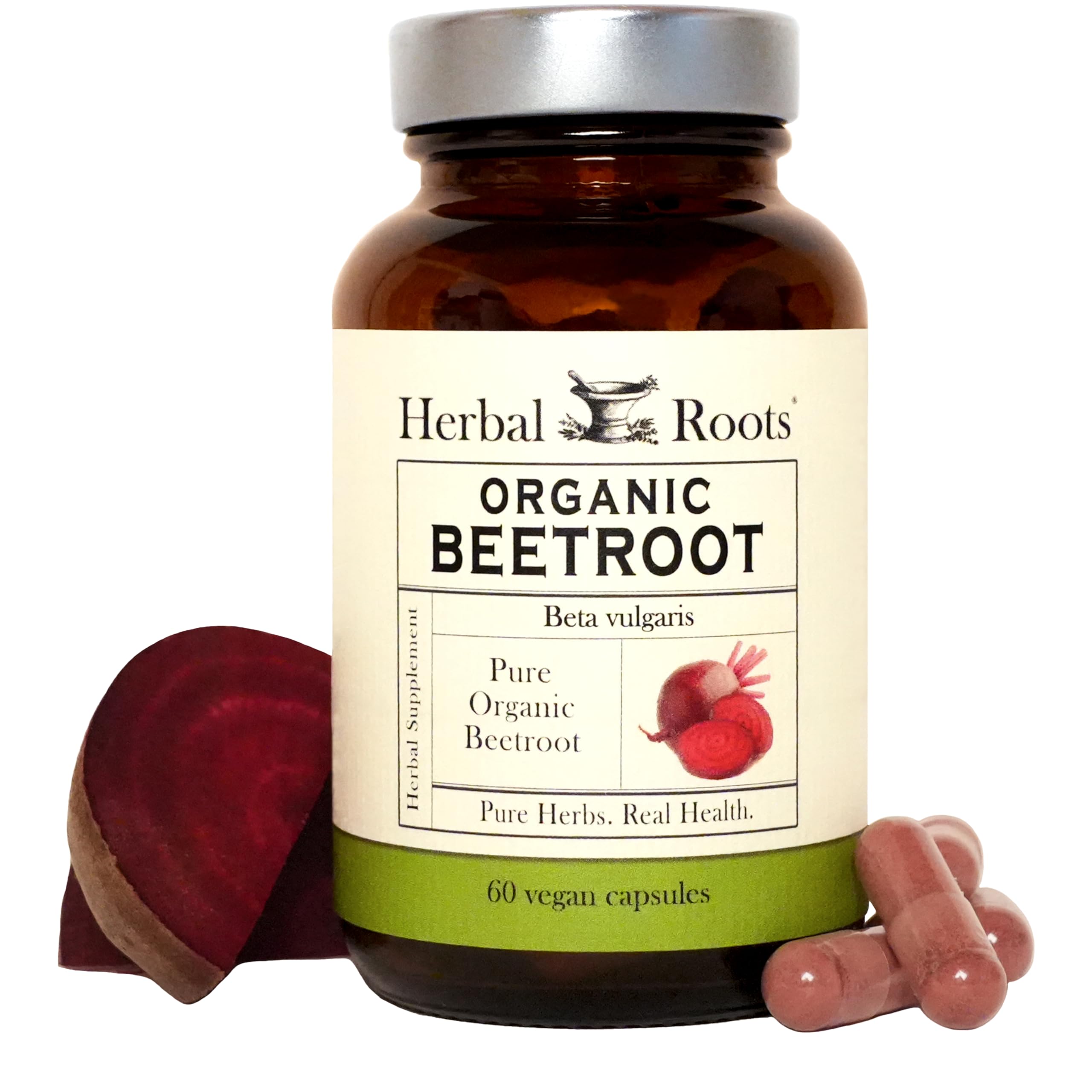 Herbal Roots Organic Beet Root Powder Capsules - Heart Health - Certified USDA Organic - 60 Count Vegan Capsules