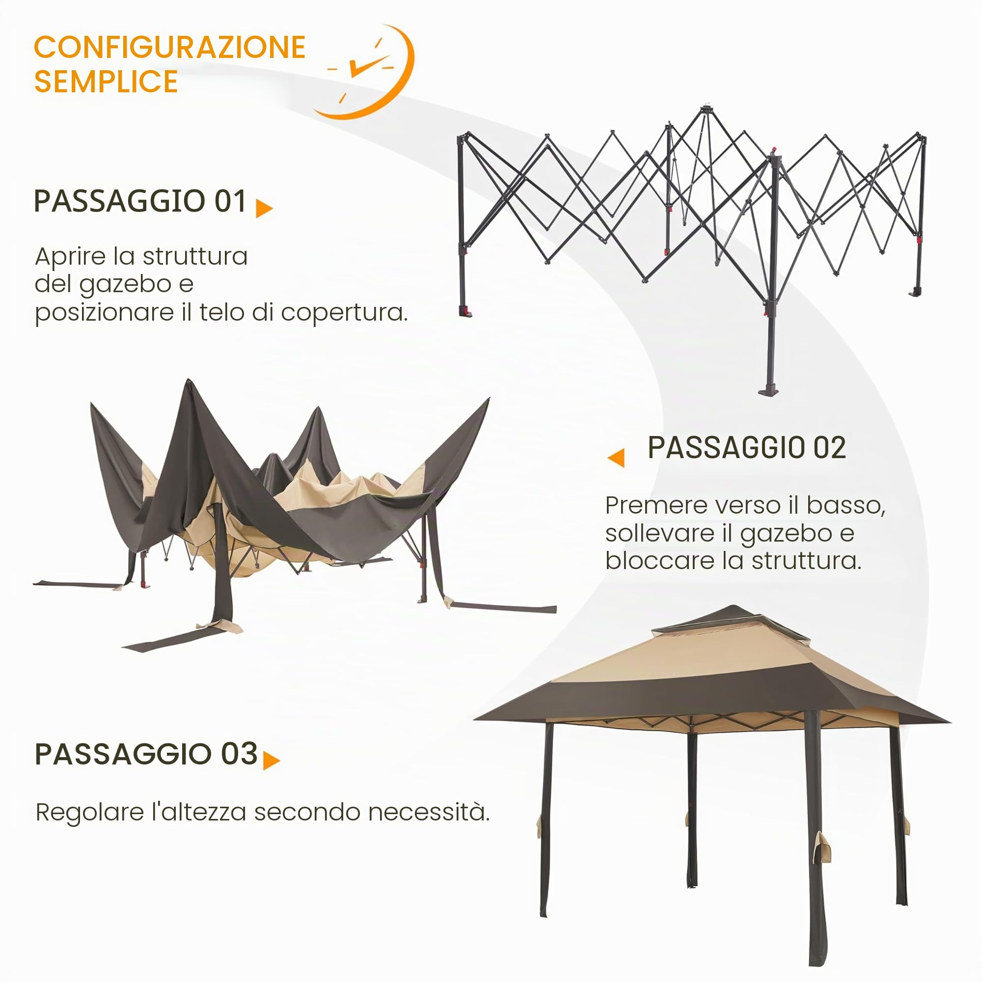 Yaheetech Gazebo da Giardino 4x4 m con Zanzariera Struttura in Metallo Doppio Tetto Kaki