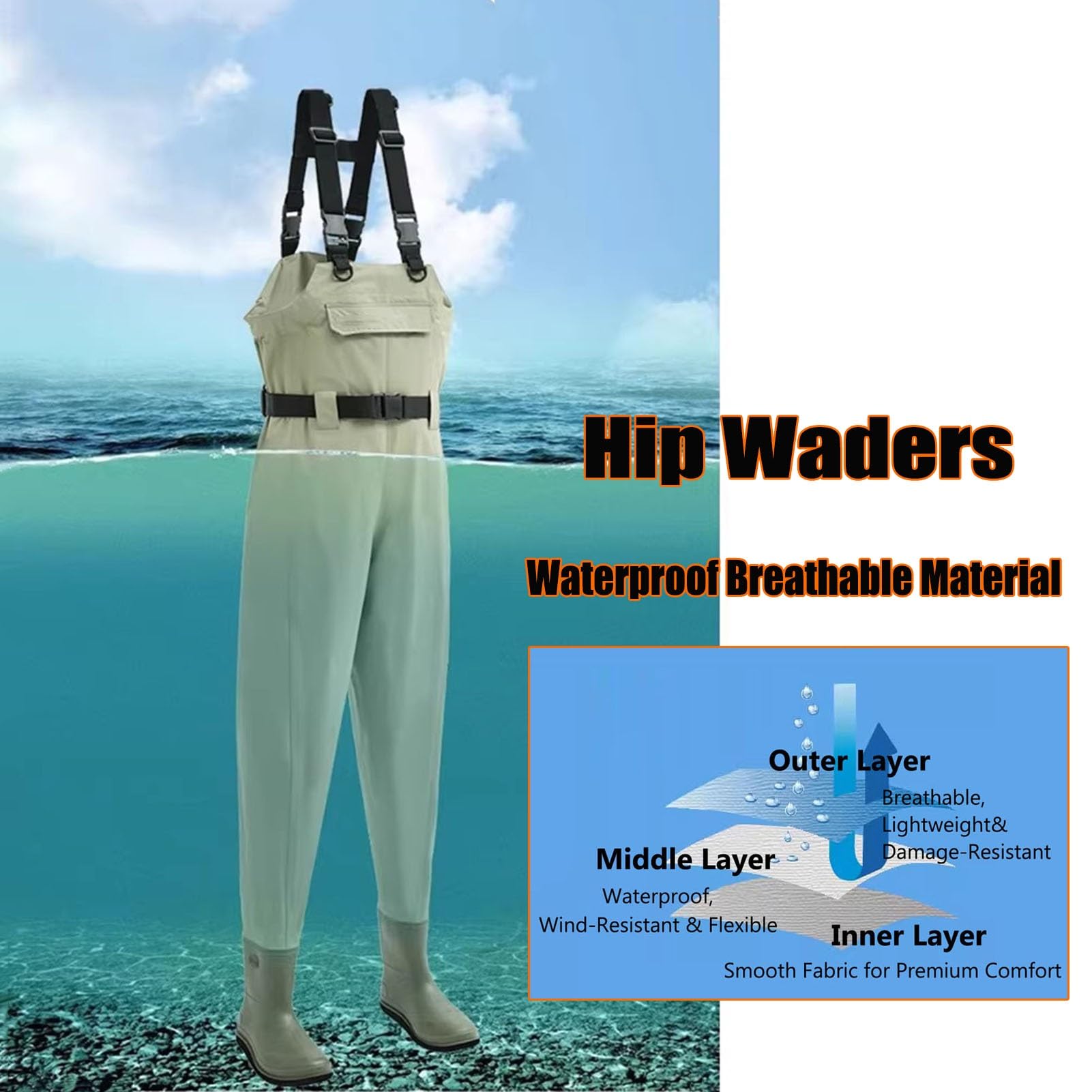 Wodery wędkarskie | , Wodery wędkarskie, Wodery wędkarskie muchowe Bootfoot PVC Nylon Wielokolorowe Wiele rozmiarów (zielony, 5)