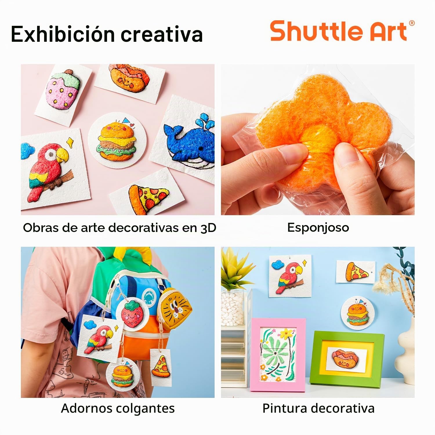 Shuttle Art Kit de pintura mágica inflable de 66 piezas, kit de pintura mágica 3D con esponja y textura con 60 hojas de papel esponja, juego de pintura para adultos, niños 6-12, artistas, kit de