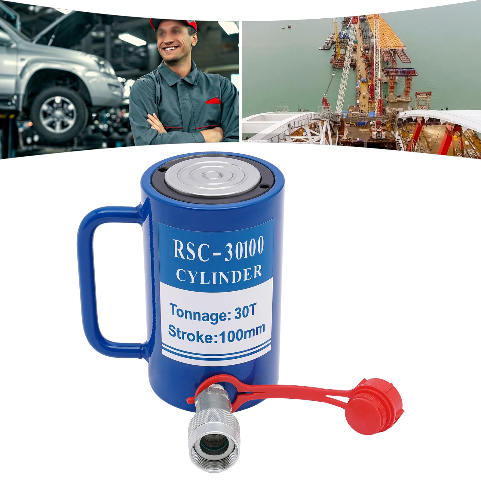 30T Hydraulic Cylinder Jack, Cylindrical Hydraulic Jack, 100mm/4in Stroke Lifting Jack Ram, ZG3/8 Joint Size, Connect Hydraulic Pump (Not Included) for Use