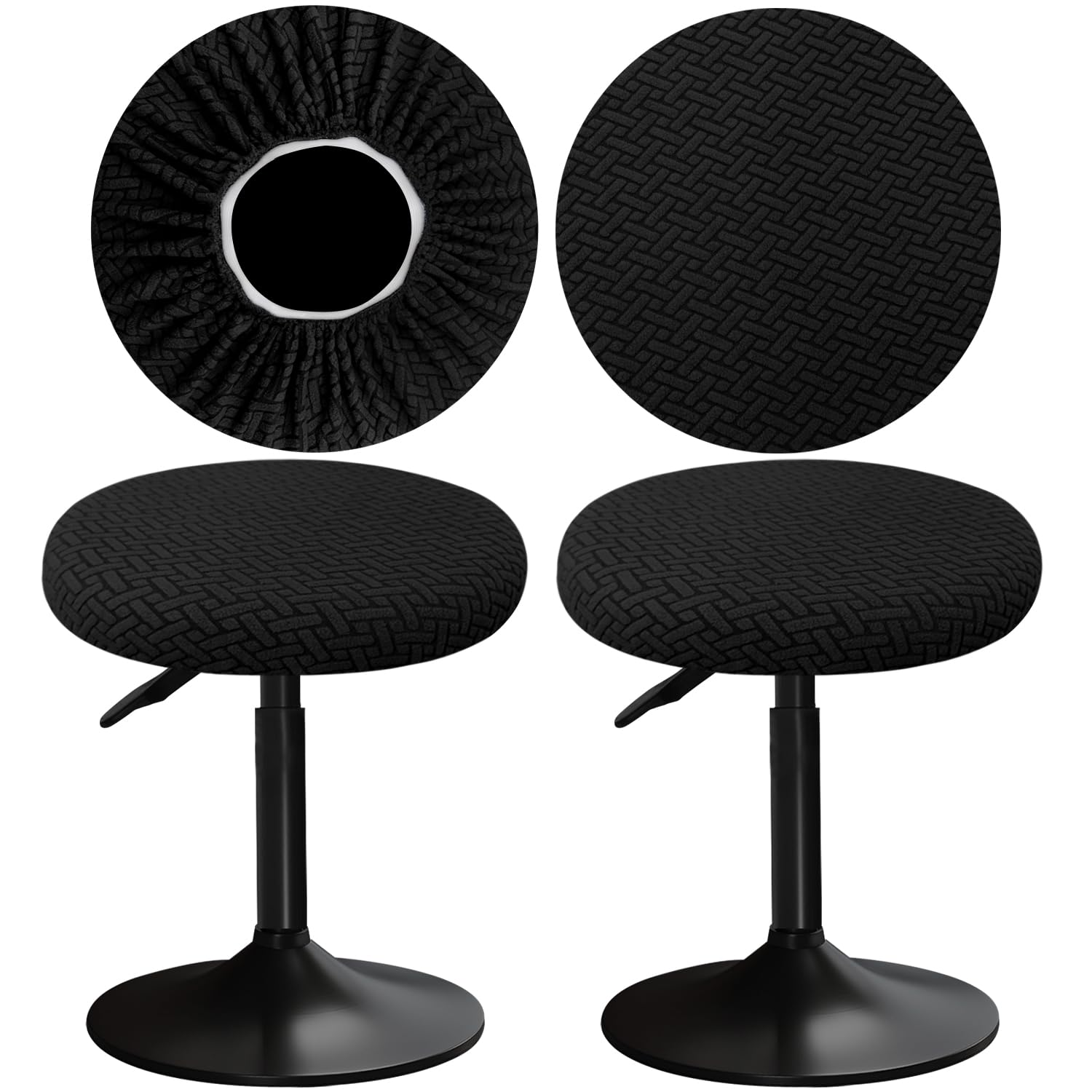 YINGAYOU Stool Covers Round 12-16"/30-40cm with Jacquard Bar Stool Seat Covers Round, Elastic Soft and Comfortable are Rich Color (2, Black)