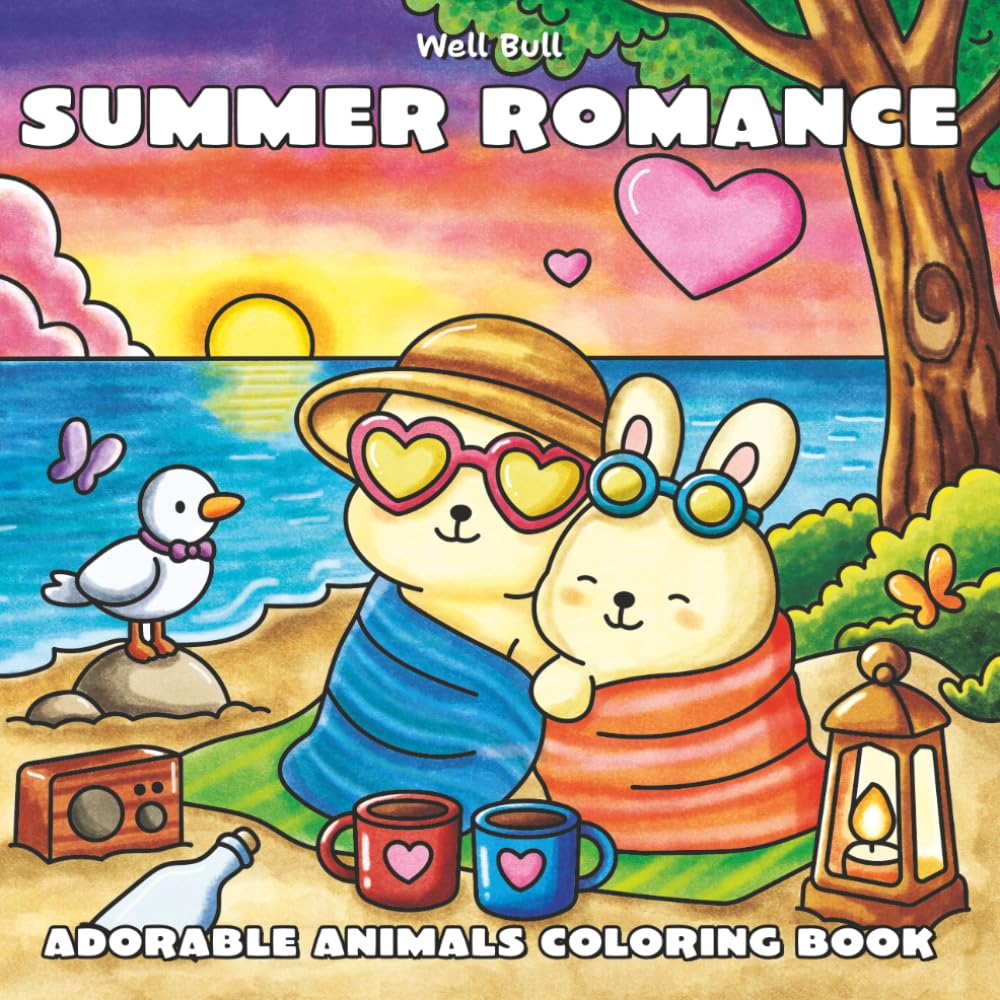 Summer Romance: Adorable Animals Coloring Book for Adults & Teens Featuring Cozy Summer Scenes for Relaxation