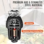 VEVOR Élimination des ordures, 1,25HP 3360RPM Éliminer les déchets alimentaires en continu, 3-Bolt Système de broyage des déchets alimentaires avec réduction du bruit, cordon d'alimentation & Garde à éclats pour les éviers de cuisine