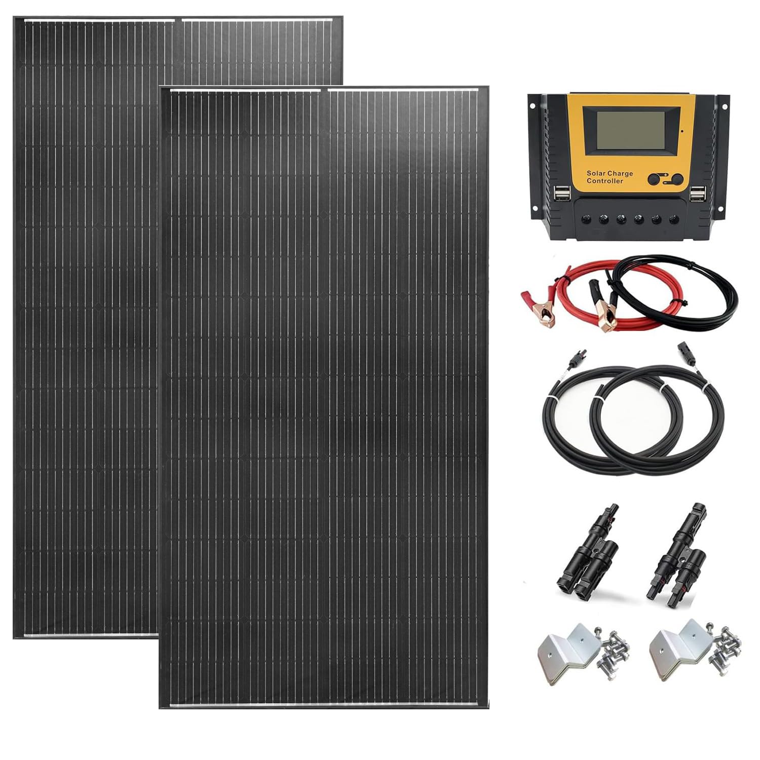 Solarpanel 400W Set Kit 12V, 2 x 200 Watt Solarmodul mit 60A Laderegler, Solaranlage Wohnmobil Komplettset Wohnwagen 12v für Batterien Häuser Balkon Flachdach Camping Camper