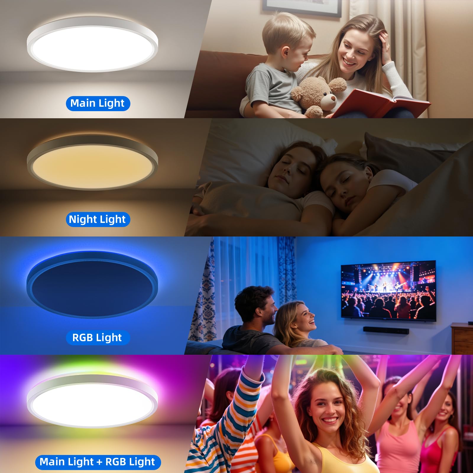 Led Deckenleuchte RGB 2 Pcs Farbwechsel, Deckenlampe Dimmbar mit Fernbedienung 24W Rund 3000K-6500K für Küche Jugendzimmer Schlafzimmer Badezimmer Wohnzimmer Kinderzimmer - Ø30cm