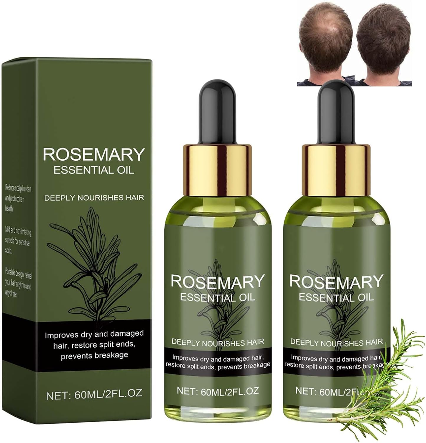 Rozemarijn haarolie, 2 stuks, gestimuleerd haargroei met rozemarijnolie voor haar en hoofdhuid, biotine haarolie tegen haaruitval, rozemarijnolie voor dunner/droog haar, rozemarijnolie haar voor
