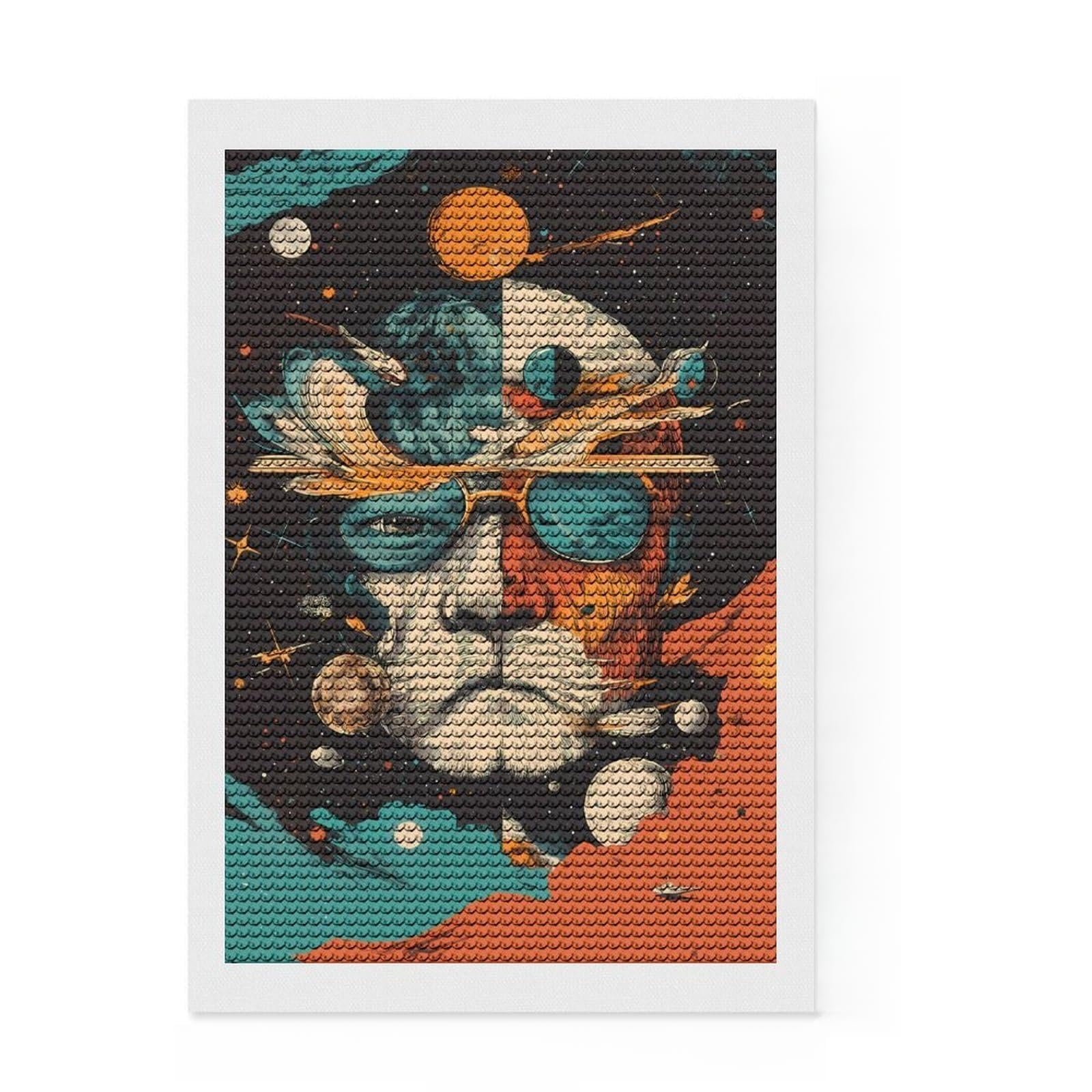 Junmoney Cosmic Lion Abstract Space Diamond Art Kit 8"x12", for Craft Lovers, Satisfying Creative Project, Birthday Gift, Home Wall Decor